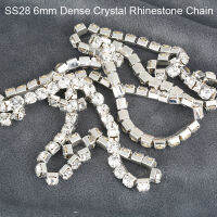 1หลา SS28 6มม. คริสตัลหนาแน่น Rhinestone ถ้วย Sliver ด้านล่าง Rhinestone Chain Trim สำหรับ DIY เสื้อผ้าหัตถกรรมตกแต่ง