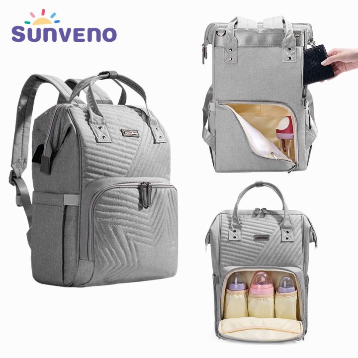 Sunveno Fashion Diaper Bag Backpack Large Capacity Baby Bag Mommy