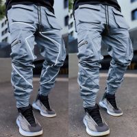 【CC】❒✐  Men Gym Jogging Pants Trousers Hip Pop Reflective Joggers Training Sweatpants Sport Bottoms