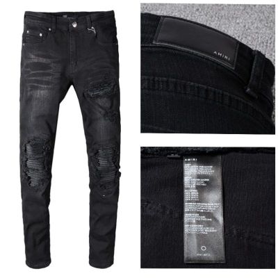36 พร้อมส่ง ขายดีไฮเอน​ AMIRI  MX1 CLASSIC JEAN classic patched leather jeans