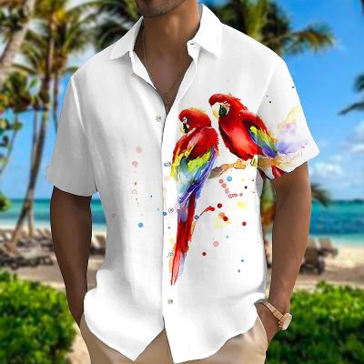 เสื้อแขนสั้นฮาวายเสื้อฤดูร้อนใหม่2023 3D พิมพ์ลายสัตว์นกสำหรับทั้งหญิงและชายลำลองท่องเที่ยวชายหาดเสื้อขนาดใหญ่5XL