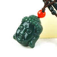 ZZOOI KYSZDL Natural genuine Hetian jade hand-carved Buddha head pendant necklace natural green jade pendant jewelry gifts