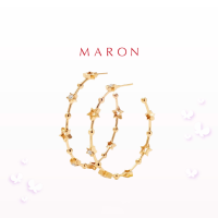 MARON✨ [ของแท้] Feo Stars Hoop Earring ชุบสี Beige Gold ต่างหูห่วง พลอยเพทายสีขาว เงินแท้925