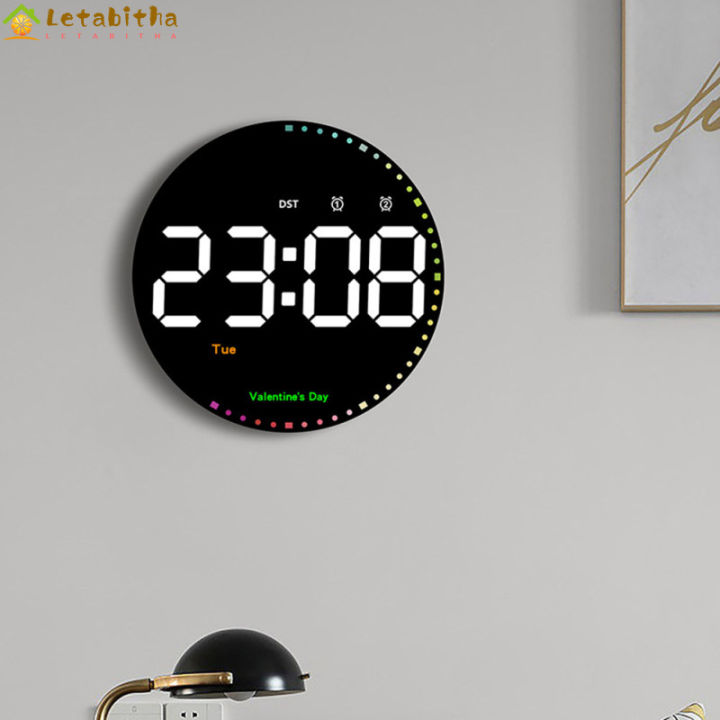 นาฬิกาติดผนังดิจิทัลทรงกลม-led-ขนาด10นิ้วพร้อมรีโมทควบคุม10ระดับความสว่างนาฬิกาปลุกการตกแต่งสำหรับห้องนั่งเล่น