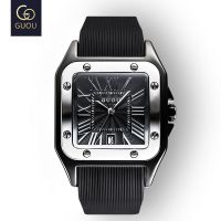 Fashion Guou Top Brand Mens Watches Luxury Wristwatches Rubber Silicon Dress Watch Man Square Quartz Clocks