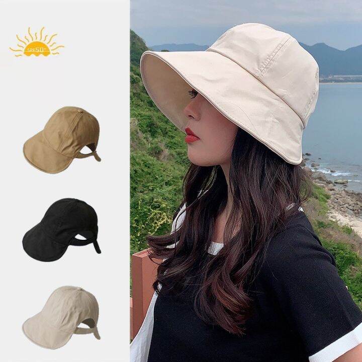 Summer Hat Women Bucket Hats Big Head Circumference Eaves Sun Ponytail