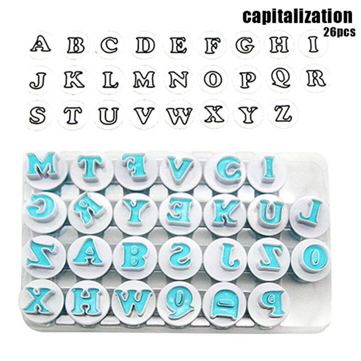 แม่พิมพ์เค้กบิสกิตฟองดองพิมพ์ทำเค้กคุกกี้ตัวอักษร26ชิ้นแม่พิมพ์รูปร่างตัวอักษรสำหรับของแท้คุณภาพสูงการตกแต่งคริสต์มาสวันเกิด