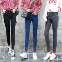 กางเกงยีนส์ผญ กางเกงยีนส์ยืด ยีนส์ดำทรงเดฟผ้ายืดซิปเอวสูง Lahore women high waist denim