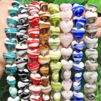 5pcs 15mm Murano Heart Shape Stripe Beads Large Lampwork Crystal Glass Bead for Women Jewelry Bracelet Necklace Accessories