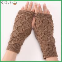 QIZUI ถักนิตติ้ง ถุงมือสำหรับข้อมือ ไม่มีนิ้ว บิดปมเป็นปม ถุงมืออุ่นอุ่น ของใหม่ แขนเปิดนิ้ว ถุงมือแขนปลอม เด็กหญิงเด็กชาย