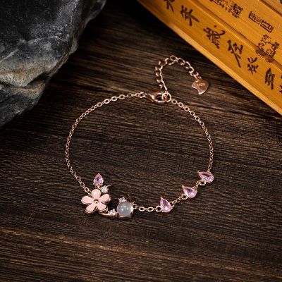 [COD] wheel plum bamboo chrysanthemum national style design silver and white chalcedony blossom bracelet niche high-end