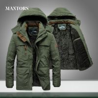 ฤดูหนาว Parka แจ็คเก็ตผู้ชายสบายๆ Warm Thicken Windproof ทหาร Overcoat Mens Hooded Outwear แจ็คเก็ตกำมะหยี่ Multi-Pocket Solid