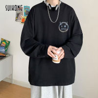 Suikone เสื้อสเวตเตอร์สวมหัวสำหรับผู้ชายเสื้อสเวตเตอร์แบบสวมหัวพิมพ์ลายเรียบง่ายลำลองเสื้อแขนยาวลำลองทรงหลวม