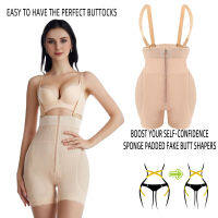 Womens High Waist Tummy Control Pants Detachable Fake Butt Zipper Suspenders Big Hips Big Hip Jumpsuit Body Girdle Pants