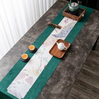 Chamois Leather Flannel Tea Mat Hand-Painted Printed Landscape Fabric Waterproof Table Runner Chinese Zen Tea Towel Mat