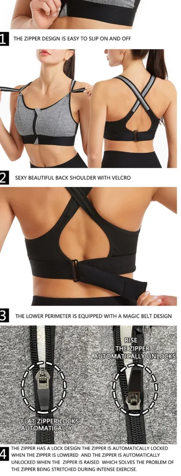 Women's Sports Bra Gathered Without Steel Ring Adjustable Belt Front Zipper  Yoga Running Vest Shockproof Underwear Plus Size