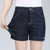 Summer Thin Elastic Slim Denim Shorts Female 2022 New High Waist Straight Cropped Pants Middle-Aged Mom Plus Size