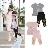 Chelsee Set เสื้อยืดคอกลม+กางเกงเลคกิ้ง เด็กผู้หญิง รุ่น 237878/237886 ลายดาว อายุ 2-10ปี ผ้า 100%Cotton เสื้อผ้าเด็กโต