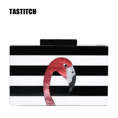 Fashion lady messenger bag high quality bright black and white striped acrylic messenger bag clutch bag