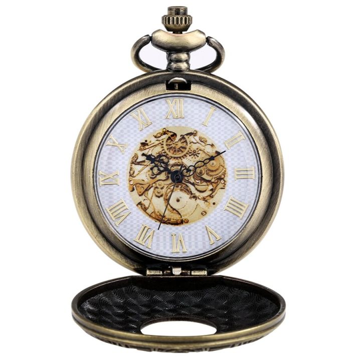 ประติมากรรม3d-รูปปั้นบรอนซ์โบราณย้อนยุคโครงกระดูกเกียร์กลวงลวดลายนาฬิกาพกโลหะผสมหน้าปัดนาฬิกาเครื่องประดับเอวหนา