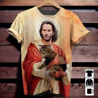 เสื้อยืดผู้ชายทรงหลวมลำลองแขนสั้นพิมพ์ลาย3D นักแสดง Keanu รีฟส์น่ารักสร้างสรรค์สัตว์ลูกสุนัขแมว