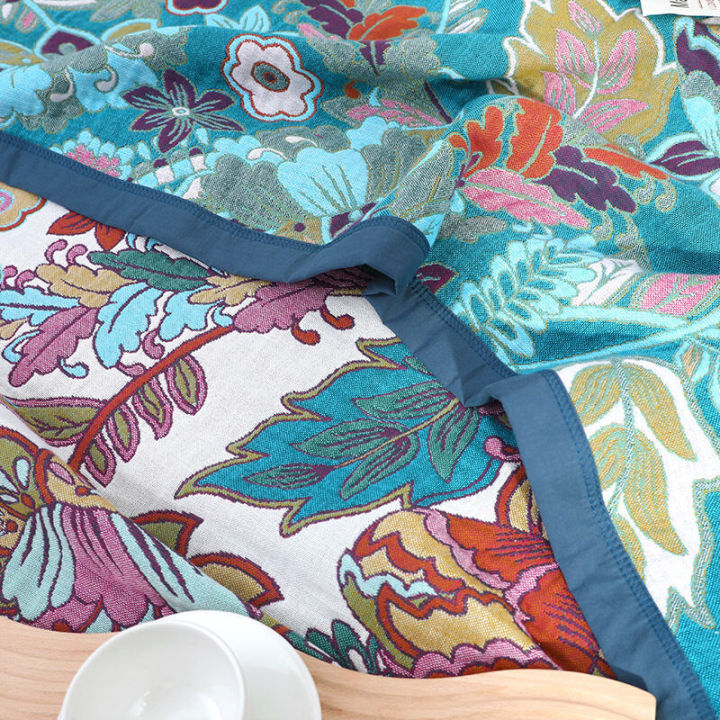 ดอกไม้พิมพ์ผ้าฝ้ายผ้าห่มตาข่ายบางผ้าขนหนูผ้าห่มฤดูร้อนผ้าห่มผู้ใหญ่โซฟา-nap-ผ้าห่มเครื่องปรับอากาศ