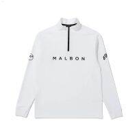 เสื้อกอล์ฟ Malbon 22ฉบับภาษาเกาหลีเสื้อสเวตเตอร์แขนยาวมีซิปครึ่งแขนใส่เล่นกอล์ฟ,เสื้อเสื้อเชิ้ตกีฬาพอดีตัวคอตั้งเสื้อแห้งเร็ว