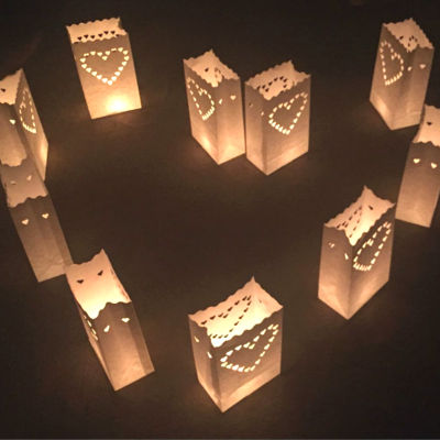 20pcs50pcs Romantic Heart Tealight Holder Luminaria Paper Lantern Candle Bag Flame Retarded Bag Christmas Party Wedding