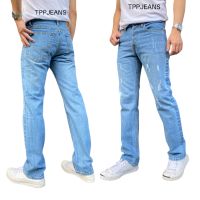 TPPJEANS CLASSIC LightBlue Selvedge กางเกงยีนส์ผ้าดิบริมแดง ทรงกระบอกเล็๋ก สีบลูฟอกซีดแต่งสะกิดขาด เป้ากระดุม Size 28-38 รับชำระปลายทาง