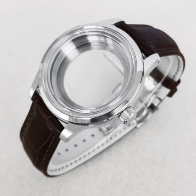 39MM Transparent Watch Case Butterfly Double Buckle Leather Strap Modification Watch Accessories For NH35/NH36/4R/7S Movement