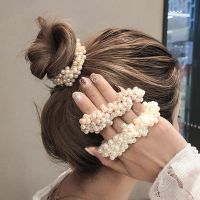 New 8 Colors Women Aitificial Pearl Hair Bows Girls Rubber Bands Scrunchies Elastic Hair Accessories Fake Pearl Hair Ring