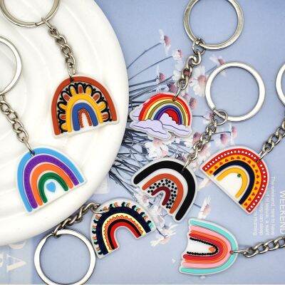 1PCS PVC Rainbow Keychain Colorful Rainbow Key Rings Paintings Rainbow Key Holders Fit Adult Car Keys Gift Trinkets Key Chains