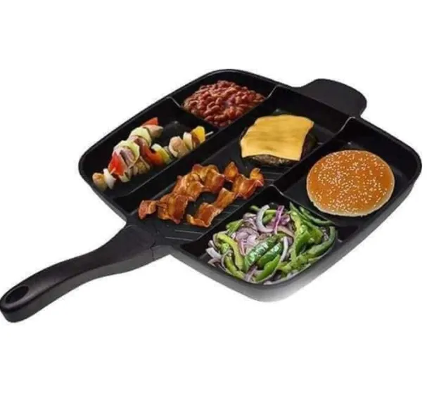 Master Pan Non-Stick Divided Grill/Fry/Oven Meal Skillet, 15, Black 