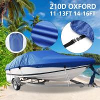 Boat Cover 11-13ft/14-16ft Dustproof Trailerable Boat Cover Waterproof Uv Resistant Heavy Duty Blue Boat Cover 210d Oxford Fabric V Hull Boat Cover with Straps Up To 2000 Pa Up To 2000 Pa of Water Pressure Boat Cover