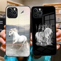 【CW】 Funda de vidrio diseño lujo para IPhone 14 12 13 X XR XS 8 7 6 SE carcasa trasera caballo con pintura al óleo animales