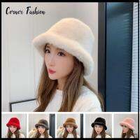 CORNER FASHION สีทึบทึบ หมวกทรงถัง ฤดูหนาวฤดูใบไม้ร่วงฤดูหนาว ตุ๊กตาผ้าพลัฌ หมวกชาวประมงหมวก ลำลองแบบสบายๆ หนาขึ้น หมวกปานามา สำหรับผู้หญิง