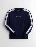 Hollister เสื้อสเวตเตอร์ลายทแยงคอกลมผู้ชาย,เสื้อแขนยาวเสื้อยืดแฟชั่นเสื้อเชิ้ตผู้ชายเรียบง่าย