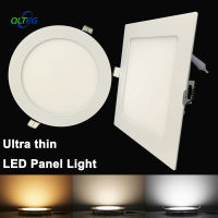 QLTEG ไฟดาวน์ไลท์ Led บางพิเศษ,ไฟแผง LED 3W 6W 9W 12W15W 18W ไฟกลม/เหลี่ยม LED ติดเพดาน AC85 265V หลอดไฟแผงไฟ Led