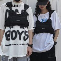 【พร้อม!】Nylon Chest Rig Bag Black Vest Bag Black Hip Hop Streetwear Functional Tactical Harness Chest Bag For Men