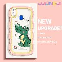 Jjlingji เคสสำหรับ VIVO Y91 Y91i Y95การ์ตูนไดโนเสาร์น่ารักดีไซน์ใหม่ครีมขอบคลื่นโปร่งใสลายกล้องถ่ายรูปเคสมือถือกันกระแทกแบบใสนุ่มฝาครอบป้องกันง่ายๆ