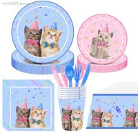 Pet Cat Theme Tableware Birthday Party Paper Cups Paper Plates Pull Flags Cloth Baby Bath Decoration Products 393