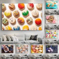 NewModern Macaron เค้กกาแฟอาหารภาพวาดผ้าใบตกแต่งบ้าน Wall Art รูปภาพสำหรับตกแต่งห้องครัว Nordic โปสเตอร์และภาพพิมพ์