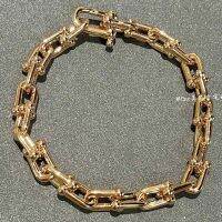 3สีบุคลิกภาพขนาดกลาง Horseshoe U-Buckle Hardwear Joint Chain Link สร้อยข้อมือ18K Gold Plated 925เงินไม่จางหายไม่เป็นสนิม