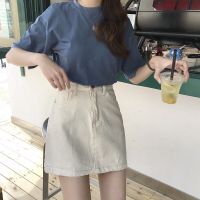 Skirt 春夏新款韩版百搭纯色半身裙女高腰显瘦休闲a字裙学生牛仔短裙潮 Girl A-line Skirt Short Skirt Korean Version