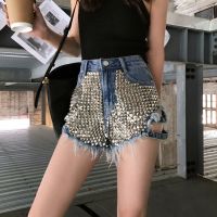 Summer Side Spike Women Denim Shorts 2021 Fashion Loose Holes High Waist Jeans High Street Wide Legs Thin Shorts Women Trousers