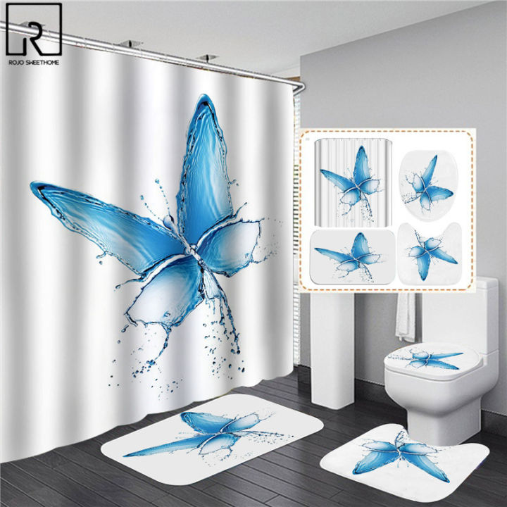 big-butterfly-beautiful-polyester-shower-curtain-134pcs-bathroom-waterproof-curtains-bath-mat-set-toilet-lid-cover-wc-supplies