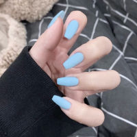 Long Length Square Head Fashion Trend Design Blue Pure Color Matte Frosted Ballet Fake Nails Wearable Nails Hands Decor