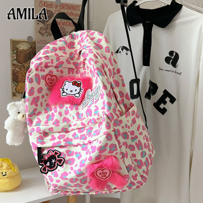 กระเป๋าของเด็กผู้หญิง AMILA มัธยมต้นการ์ตูนน่ารักกระเป๋านักเรียนลวดลายสีชมพูกระเป๋าเป้สะพายหลังขนาดใหญ่