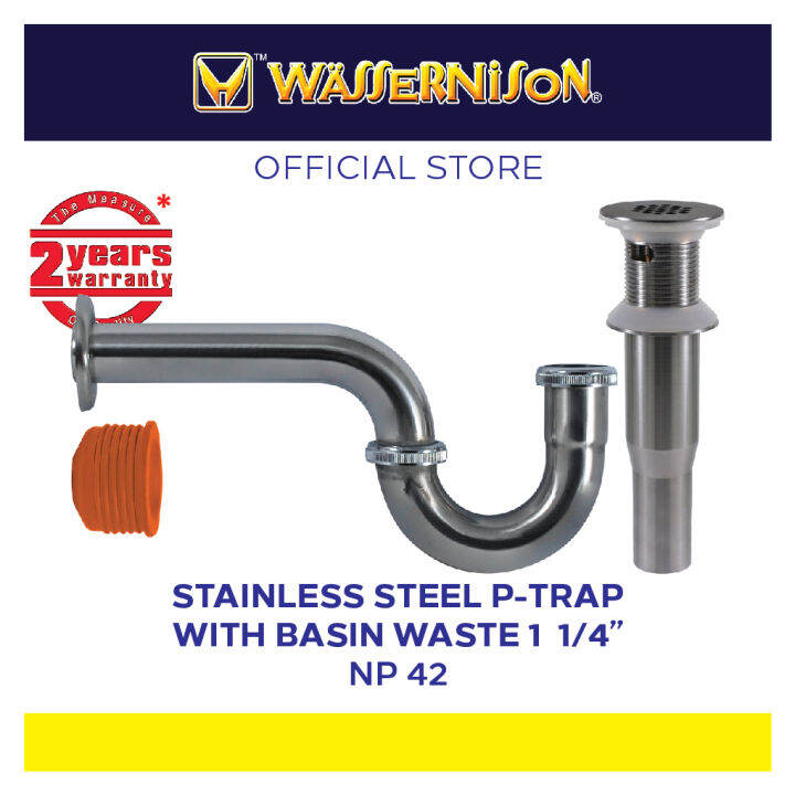 Wassernison Stainless Steel P-Trap W/ Basin Waste 1 1/4