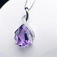 Creative Amethyst Pendant 925 Silver Necklace Female Ornament Simple Japanese Korean Collar Chain Girlfriend Birthday Friend Gift I4H7